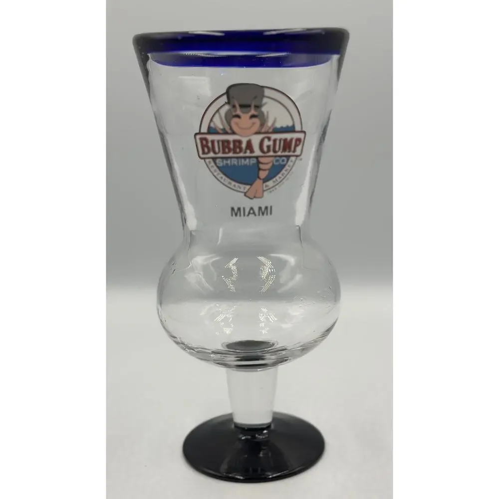 Bubba Gump Shrimp Company Cobalt Blue Hand Blown Hurricane Glass MIAMI